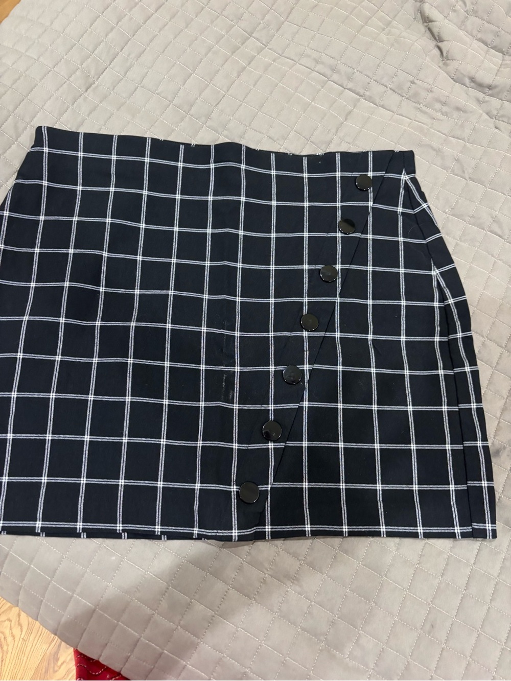 INC International Concepts Black Mini Skirt with White Windowpane